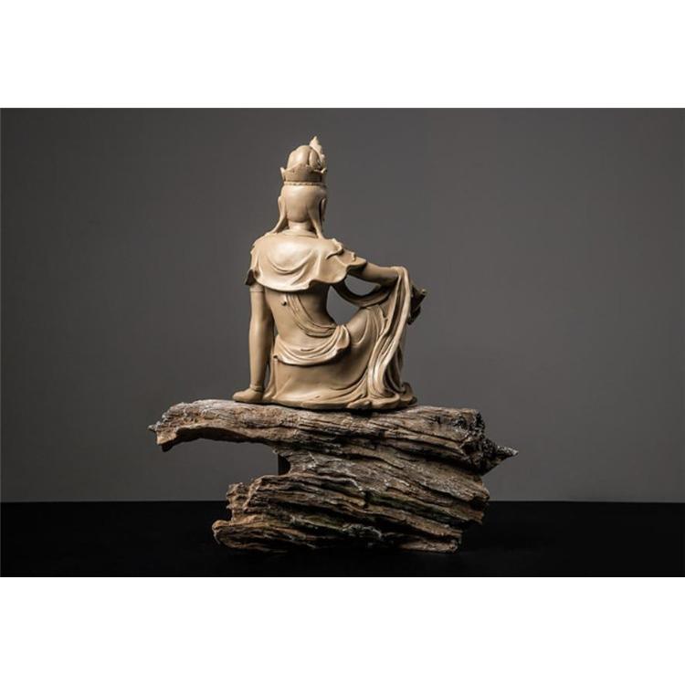 仏教美術 自在観音菩薩像 樹脂 禅意仏像置物 台座付属 高42cm 幅48m 厚 