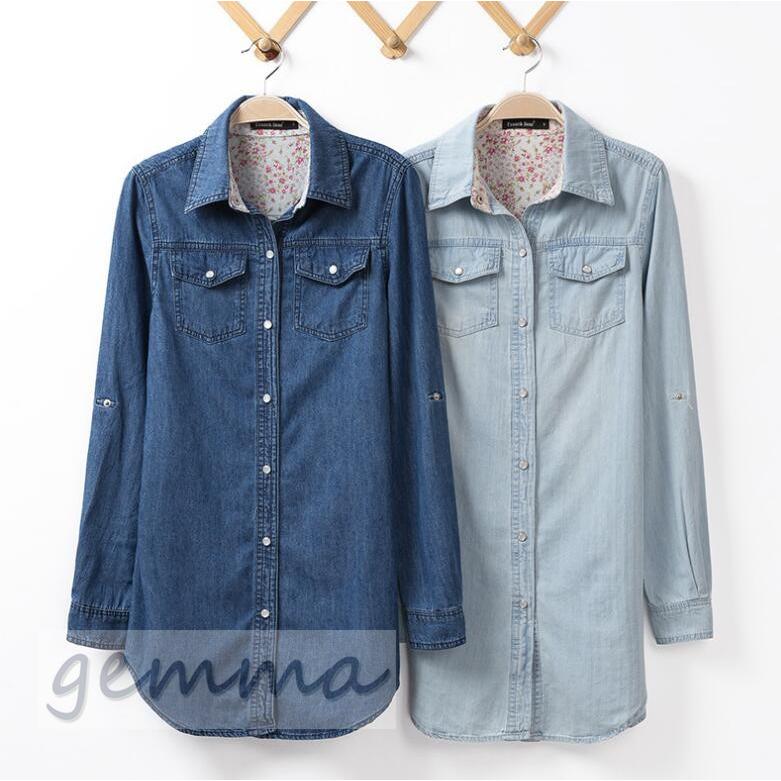 デニムシャツ レディース ロングシャツ 春秋 長袖 ライトアウター Gジャン ジージャン 無地 シンプル 着痩せ トップス 大きいサイズ Best 1121 Gemma 通販 Yahoo ショッピング