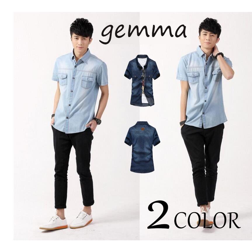 メンズシャツ デニムシャツ紳士ビジネス 半袖 通勤ポロシャツ 学生メンズボタン細身 カジュアル開襟シャツ ベーシック ストリート Best 135 Gemma 通販 Yahoo ショッピング