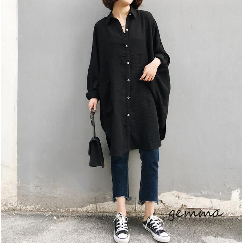 シャツワンピース レディース ロング丈 無地 長袖 ドルマンスリーブ カーディガン ゆったり 体型カバー Best 424 Gemma 通販 Yahoo ショッピング