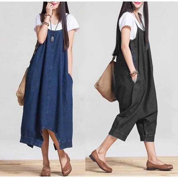 デニムワンピース 2way ワンピース デニム デニムパンツ サロペット オーバーオール サルエルパンツ ガウチョパンツ 大きいサイズ 春 期間限定送料無料