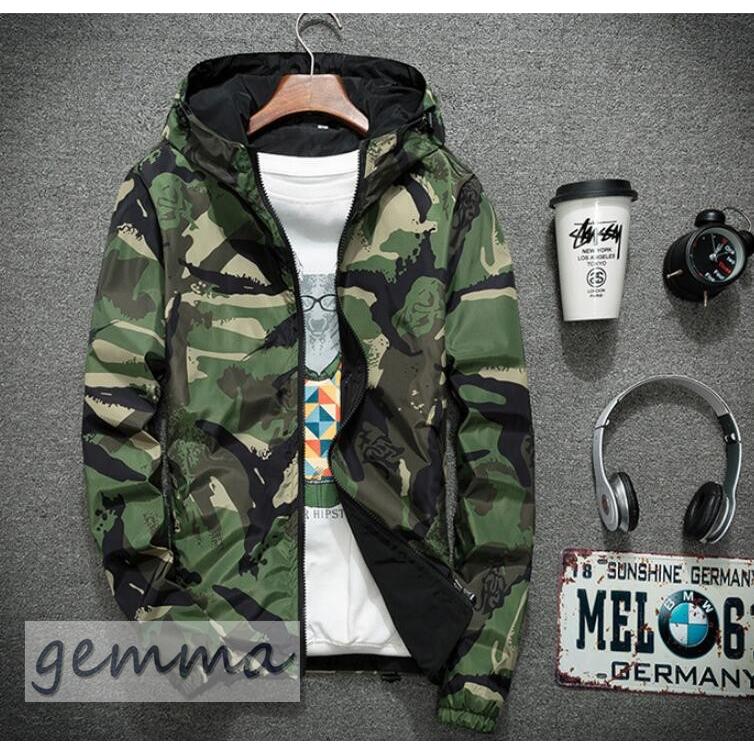 迷彩ボンバージャケット カモフラリバーシブル中綿ボンバージャケット / メンズ