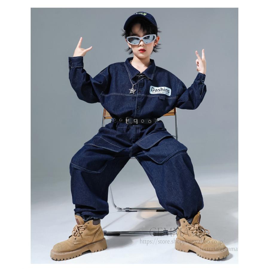 つなぎ キッズダンス衣装 デニムオーバーオール ヒップホップ 作業服