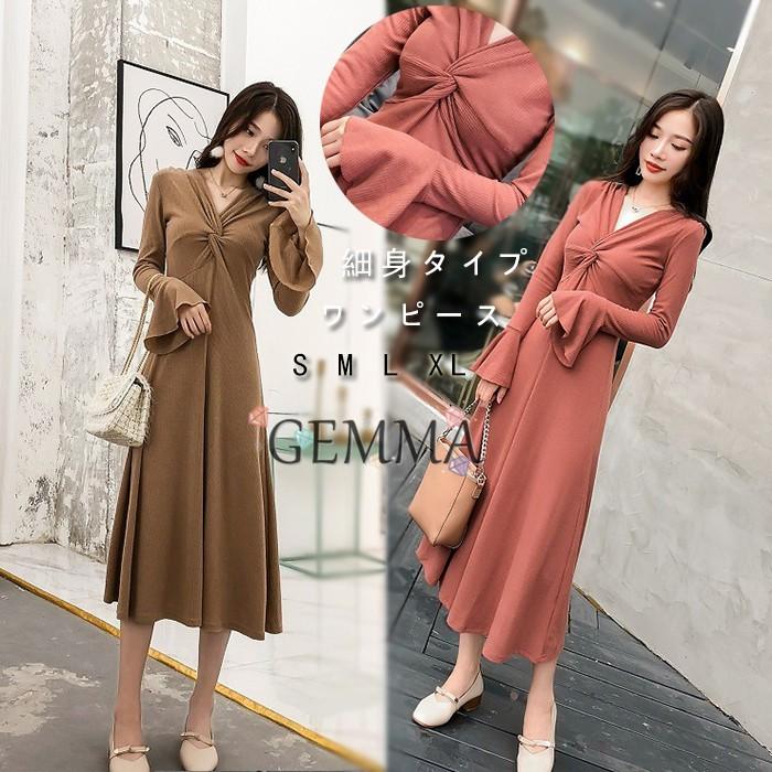 ５５ 以上節約 細身 パーティードレス 春秋 上品 ロングワンピース ニット きれいめ 長袖 Vネック レディース ワンピース 着痩せ 新品 大人 日常 通勤 ワンピース カラー カーキ Www We Job Com