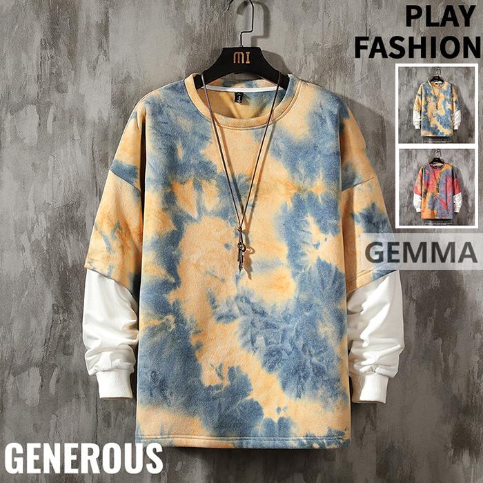 パーカー メンズ 丸ネック トップス 長袖tシャツ 重ね着風 染め 秋新作 フードなし パーカー 長袖tシャツ ゆったり カジュアル 運動 青少年 Mai 3558 Gemma 通販 Yahoo ショッピング