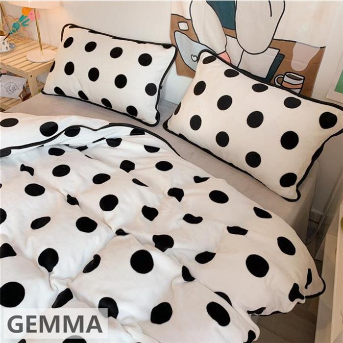 布団カバー 4点セット ベッドカバー ドット 水玉 ふわふわ