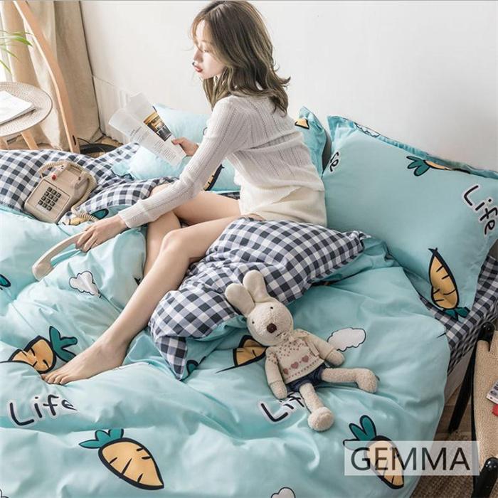 布団カバー 4点セット シングル シンプル 格子縞 チェック柄 通気