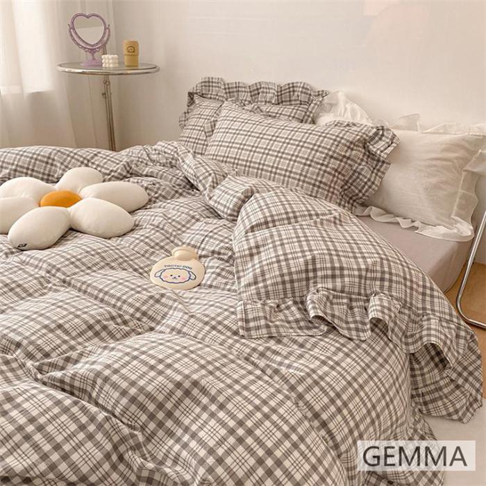 布団カバー 4点セット シンプル かわいい 格子縞 チェック柄 JK風
