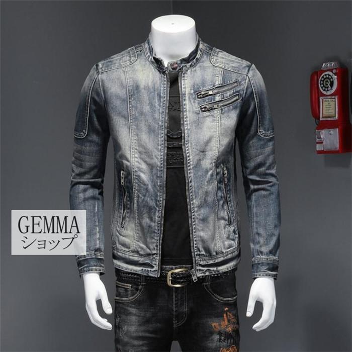 デニムジャケット メンズ Gジャン ファスナー ビンテージ加工 デニム
