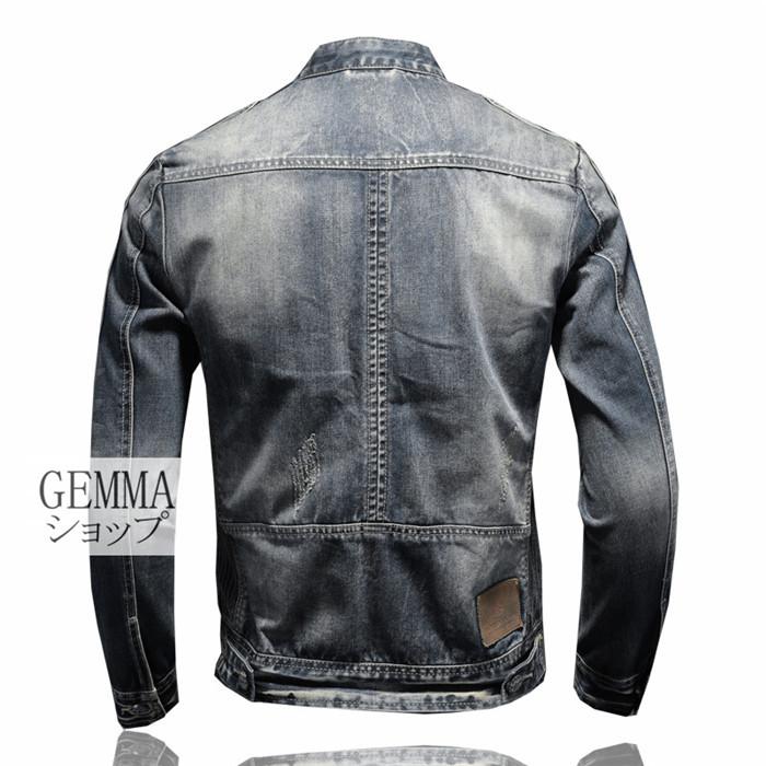 デニムジャケット メンズ Gジャン ファスナー ビンテージ加工 デニム