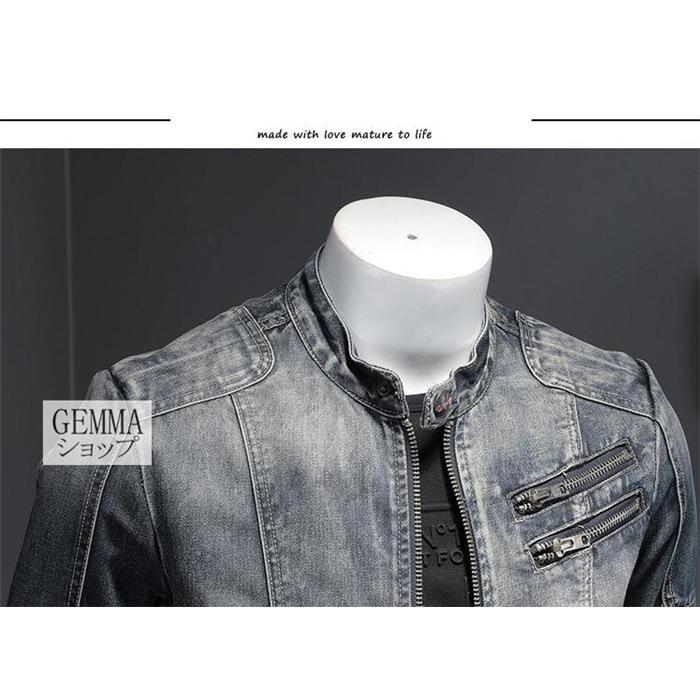 デニムジャケット メンズ Gジャン ファスナー ビンテージ加工 デニム ジージャン ジャケット トップス スリム バイク 細身 小さめ作り春秋 M~6XL デニムジャケット メンズ Gジャン ファスナー ビンテージ加工 デニム
