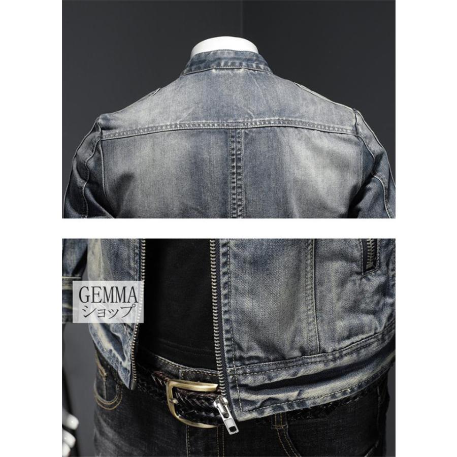 デニムジャケット メンズ Gジャン ファスナー ビンテージ加工 デニム