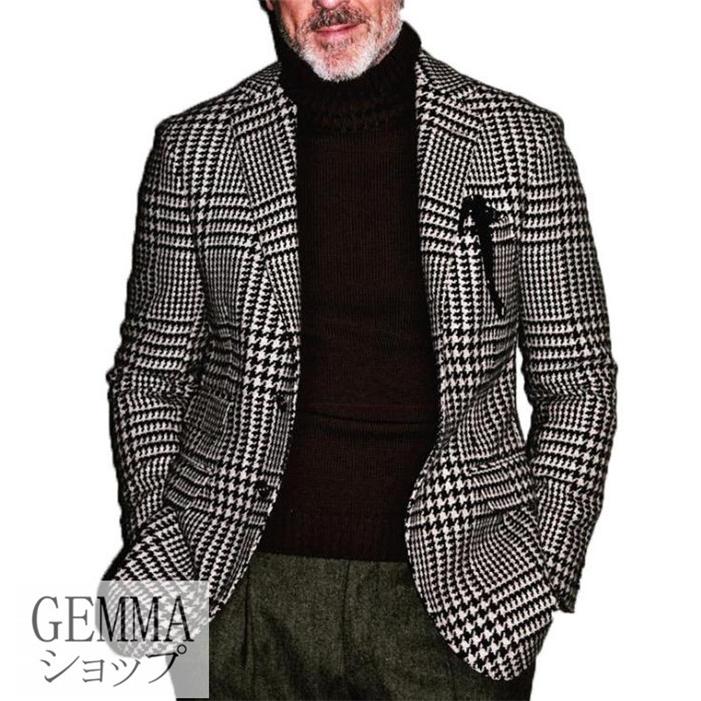 テーラードジャケット メンズ 秋 新作 格子縞 チェック柄 ジャケット