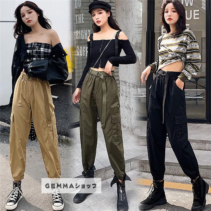 カーゴパンツ レディース 細身 サルエルパンツ ブラック カーキ グリーン ダンスパンツ ヒップホップ Hiphop K Pop かっこいい 着痩せ Mai 5981 Gemma 通販 Yahoo ショッピング