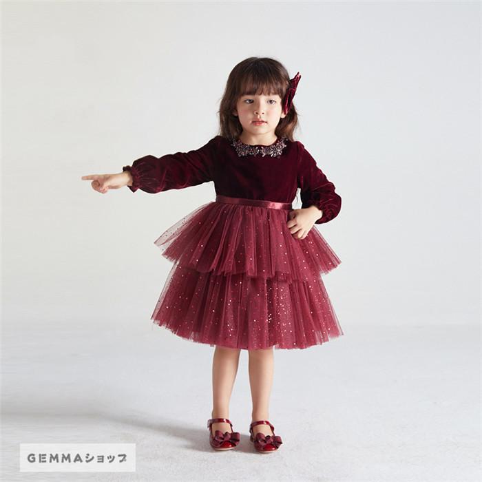 子供ドレス ベルベット キッズ ワンピース キラキラ 女の子 膝丈