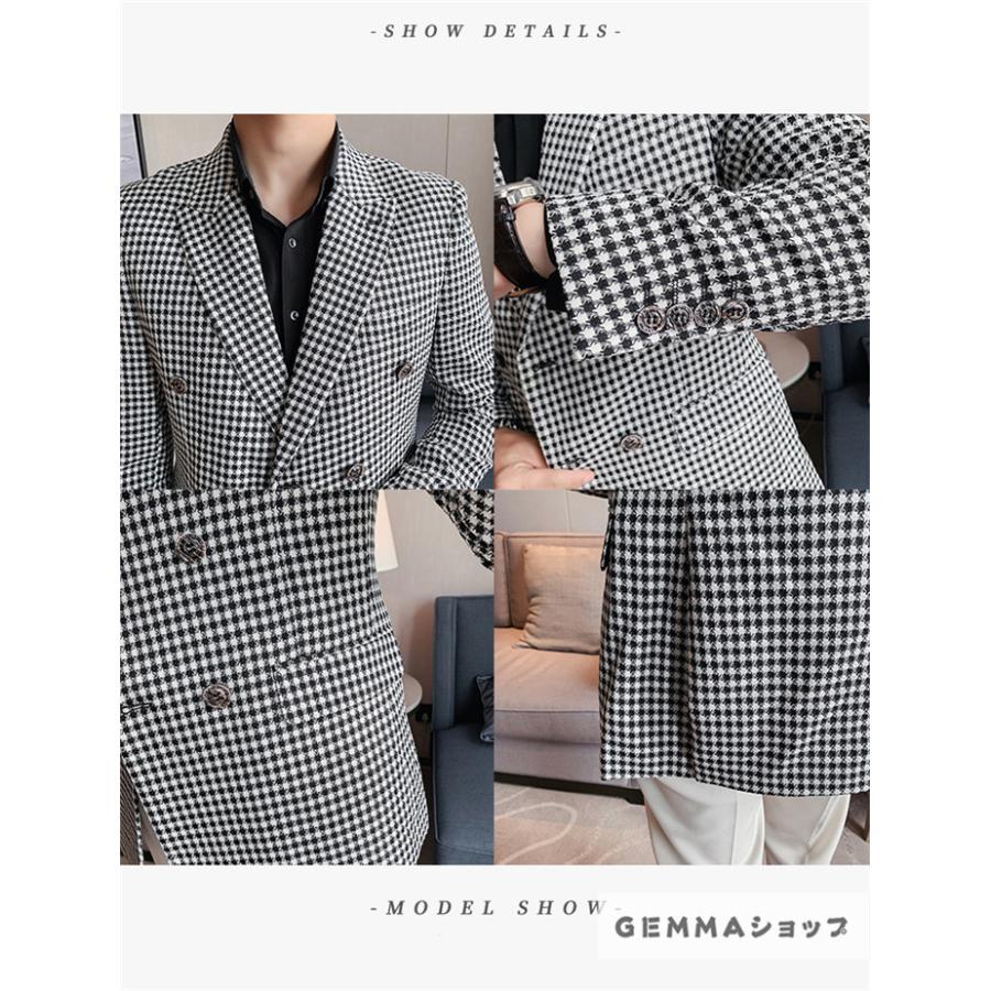 テーラードジャケット メンズジャケット スーツジャケット ダブルブレスト 千鳥格子 チェック柄 細身 商務 通勤 ビジネス 春新作 M~4XL テーラードジャケット メンズジャケット スーツジャケット ダブル