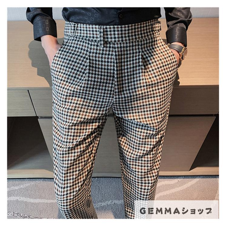テーパードパンツ メンズ スーツパンツ スリムパンツ 細身 ハイウエスト 千鳥格子 格子縞 チェック柄 メンズパンツ ロング テーパードパンツ メンズ スーツパンツ スリムパンツ 細身 ハイ