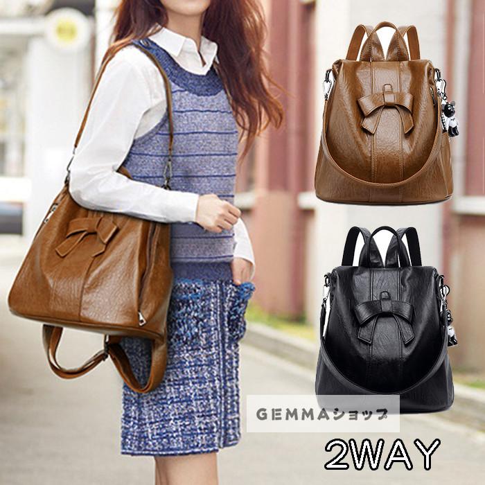 リュックサック ショルダーバッグ 2way レディース レザーリュック バッグ 革 レザーバッグ おしゃれ 可愛いリボン 大容量 通学 通勤 旅行 韓国風 豪華な