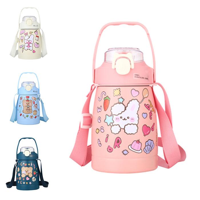 水筒 女の子 男の子 ステンレスボトル ワンタッチ ストロー ボトル おしゃれ 可愛い 子供用 大容量1リットル 斜めかけ可 保温保冷 通学 旅行 プレゼント 人気ブランドの
