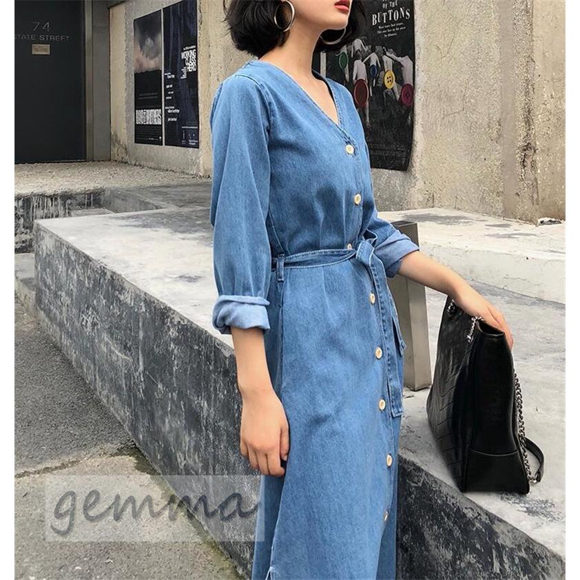 デニムワンピース ロング レディース 長袖 デニムワンピ シャツワンピ コート ライトアウター ベルト付 ロングコート ゆったり 体型カバー スリット 春夏 Xsz15 Gemma 通販 Yahoo ショッピング
