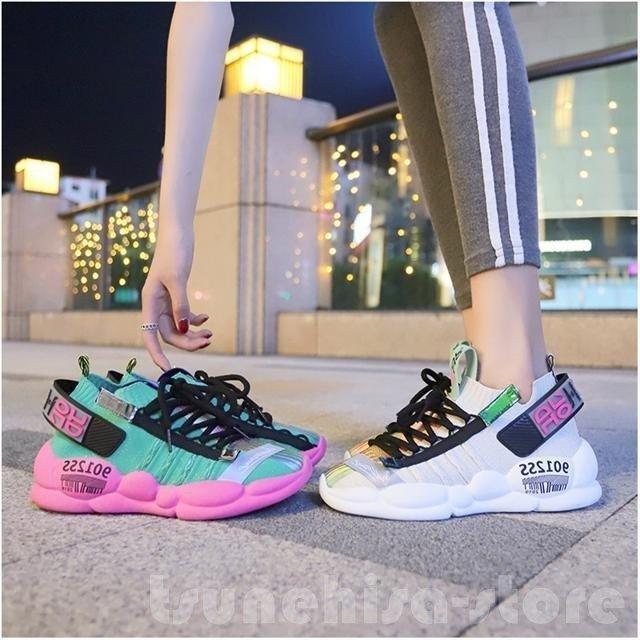 スニーカーレディースシューズ厚底おしゃれカラフルかわいい通気性メッシュランニングシューズカジュアルかっこいいスニーカーコーデ靴フラット Jingpin Forwardw 通販 Yahoo ショッピング