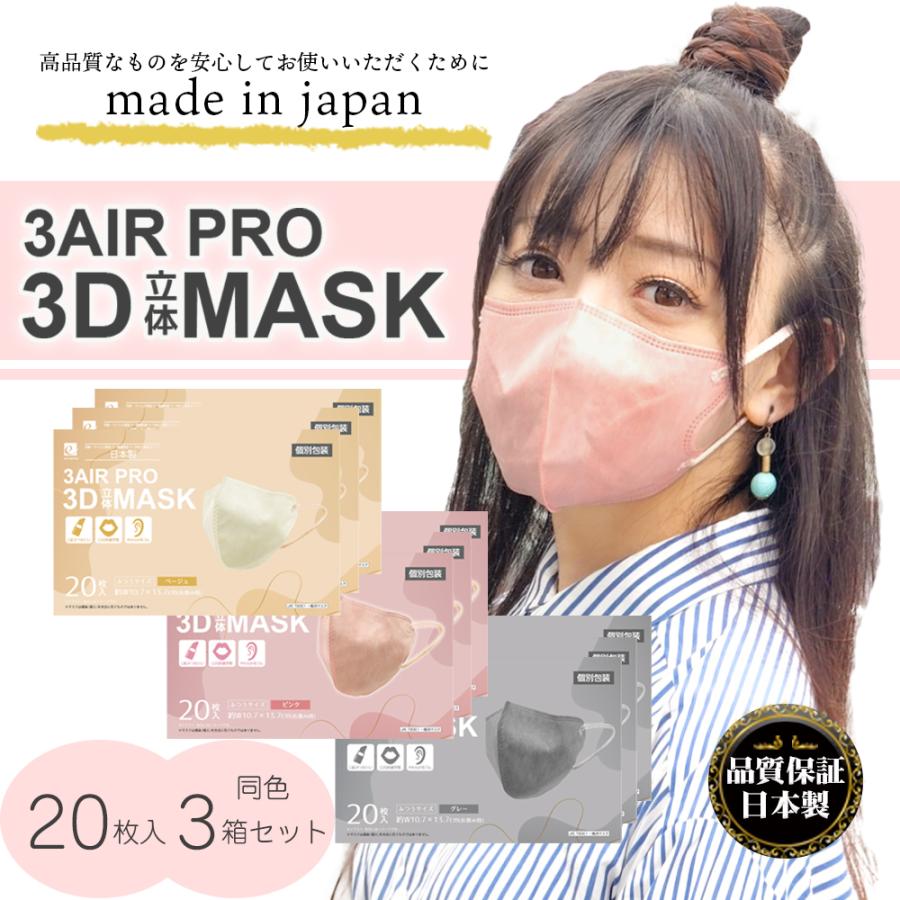 20枚入 × 3箱セット 合計 60枚 3Dマスク カラー マスク 日本製 バイ
