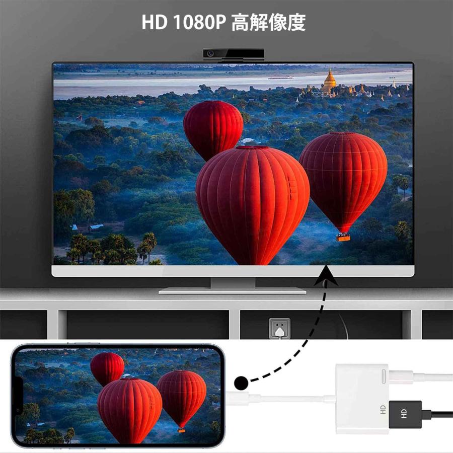 HDMI ケーブル iphone 接続ケーブル HDMI アダプター HDMI変換アダプタ 1080P HD画質 avアダプタ 大画面 設定 操作不要｜fos1-store｜05