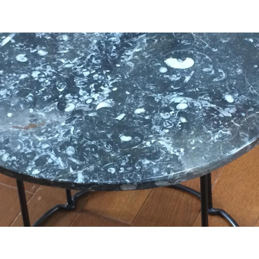 花台に最適！モロッコ産☆化石のテーブル天板のみ（丸型）ダーク系黒
