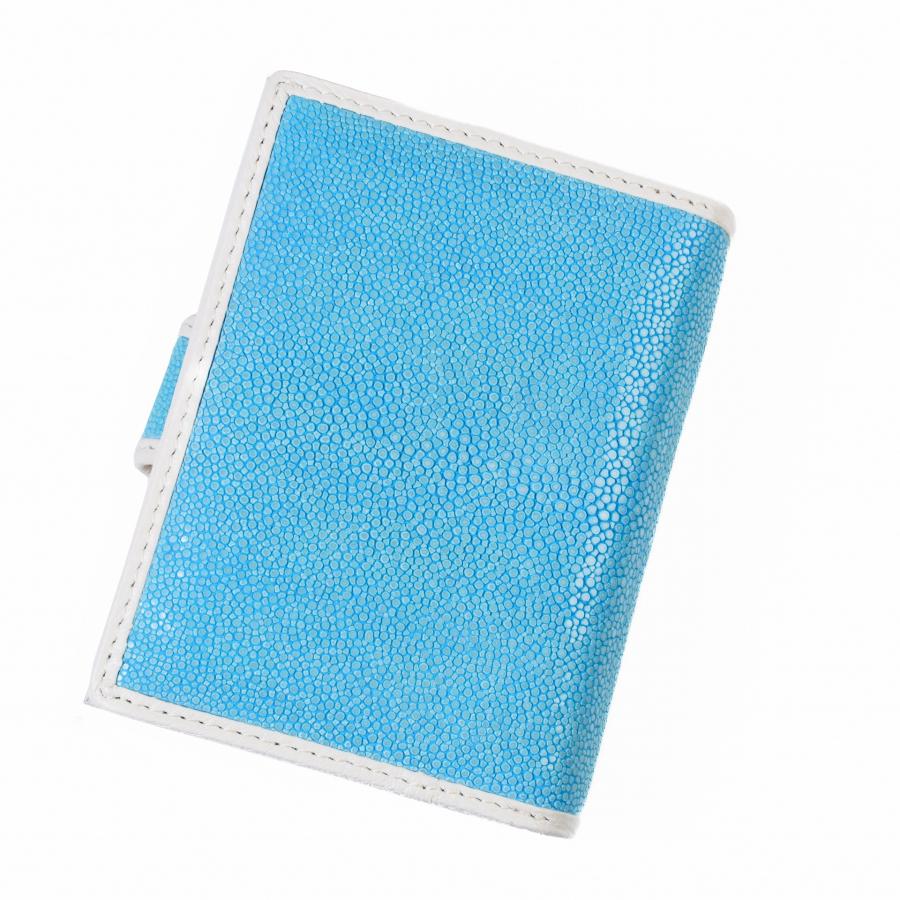 パソコン スティングレイ 二つ折り財布 新品 高級感 シャイニングスティングレイ 牛革レザー/エイ革 ガルーシャ メンズレディース 海の宝石 ライトブルー