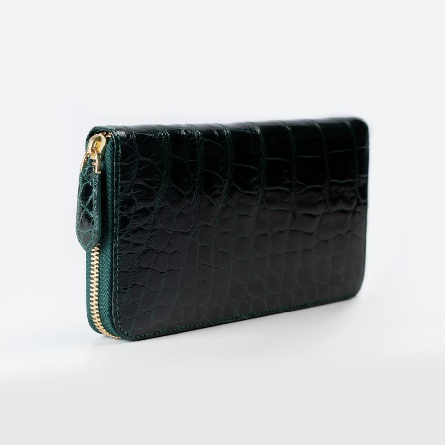 新品 長財布 クロコダイル シャイニング ダークグリーン ワニ革
