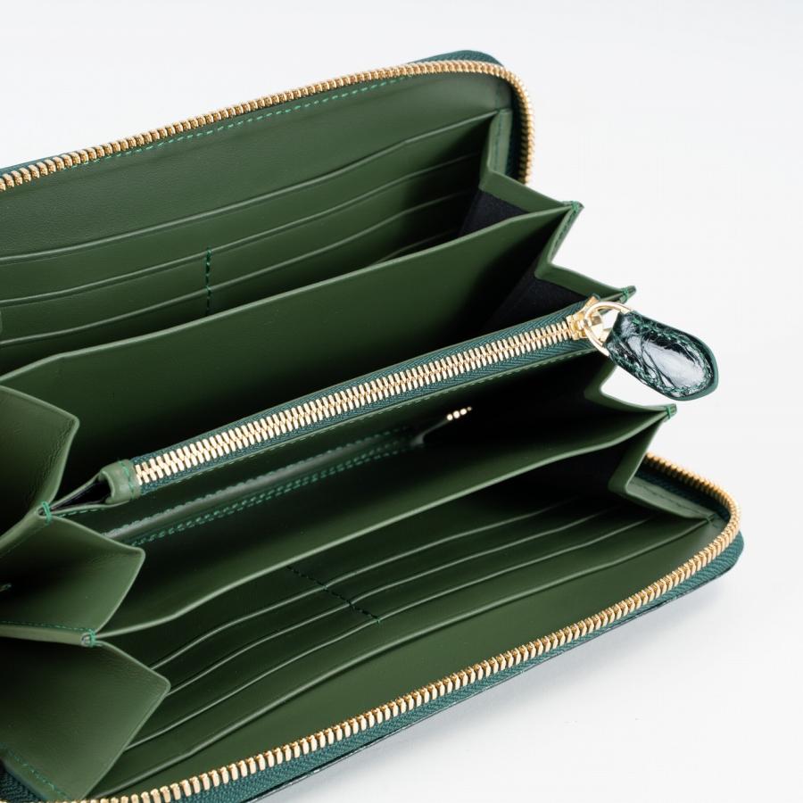 新品 長財布 クロコダイル シャイニング ダークグリーン ワニ革 本物 