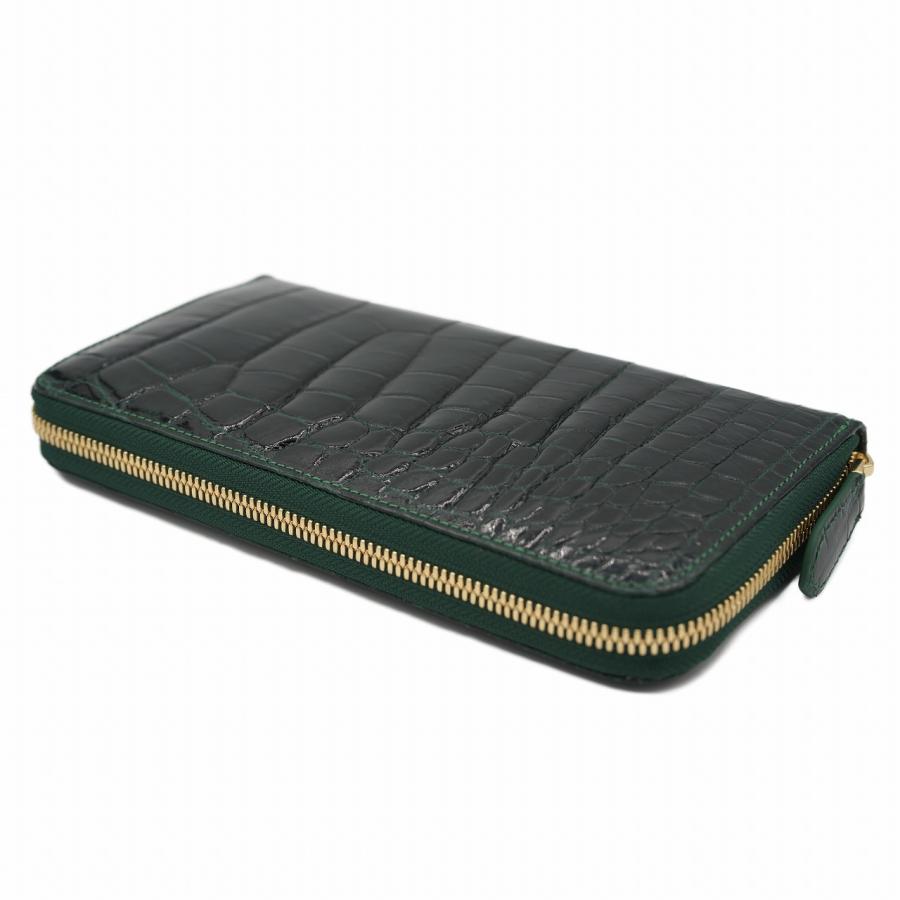 新品 長財布 クロコダイル シャイニング ダークグリーン ワニ革 本物 
