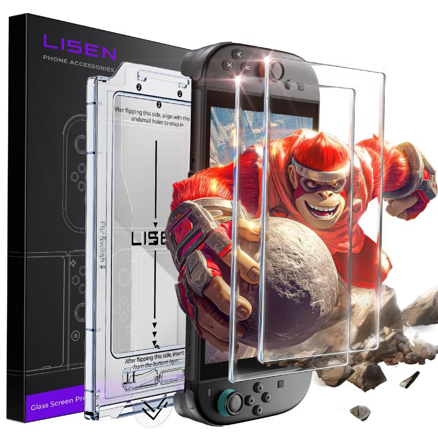 LISEN 対応 switch 2 保護フィルム【2枚入り】全面保護 強化