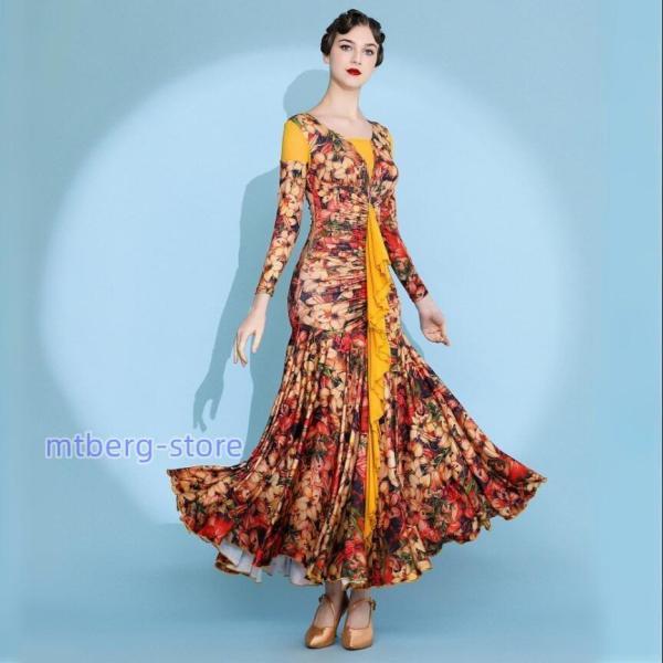 社交ダンス 衣装 ワンピース 大きい裾 ダンス専門服 タンゴ モダンダンス 社交ダンス ドレス ワンピース 大きい裾 モダン ラテン ダンス