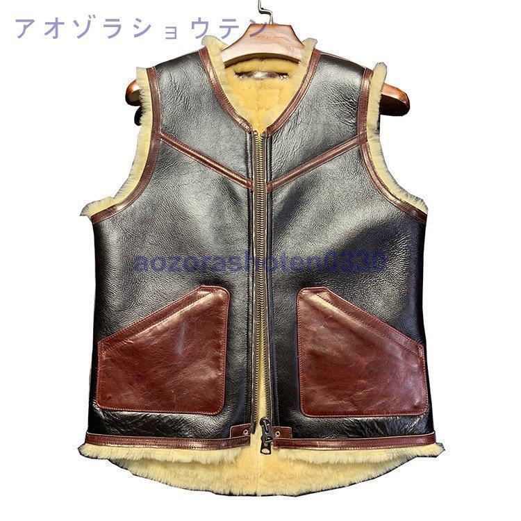 バイク革ベスト パンク風 ライダーメンズ 羊革バイクジャケット ライダースベスト 羊革バイクベスト バイクウェア レザー お洒落 ファッション 本革の画像