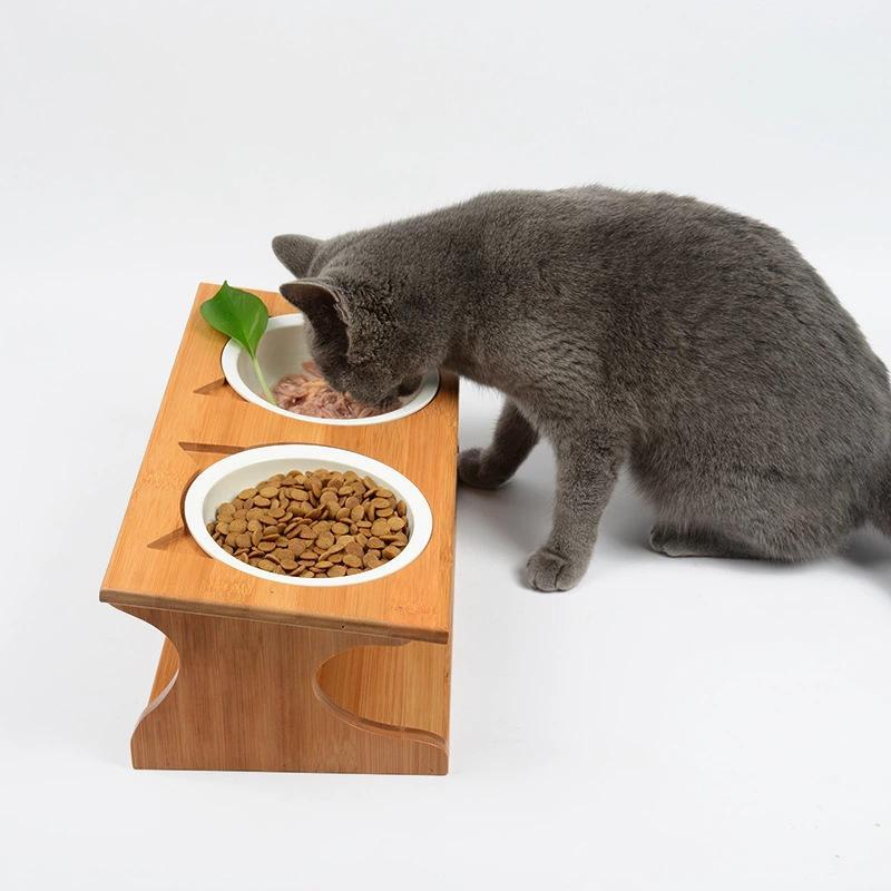 ペット食器台 犬 食器 猫 餌 フードスタンド 猫 陶器皿付き 食べやすい 傾斜 食器台 ご飯 台 猫エサ入れ おしゃれ かわいい 竹製 食器テーブル 可愛い デザイン｜four-leafs-shop｜06