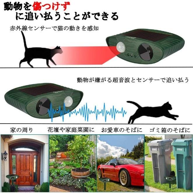 猫よけ 超音波 ソーラー 充電 害獣駆除 動物撃退器 猫除け センサー ライト 猫対策 猫撃退 猫よけグッズ カラスよけ 害獣撃退 糞尿対策 鳥獣対策 2個セット｜four-piece｜06