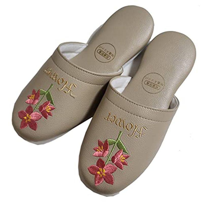 ベーシックスタンダード トイレスリッパ 抗菌 防臭 洗える ソフト ビニール レザー 男女兼用 おしゃれ フラワー 刺繍 H