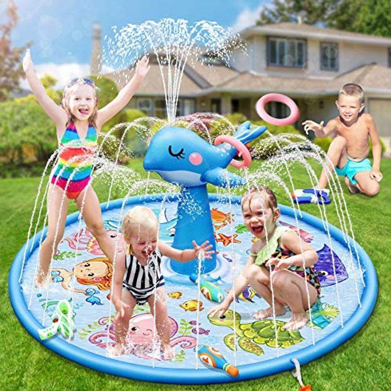 いるか 噴水マット 噴水プール ビーチマット ビニールプール 水遊び 噴水 おもちゃ 子供用 プレイマット