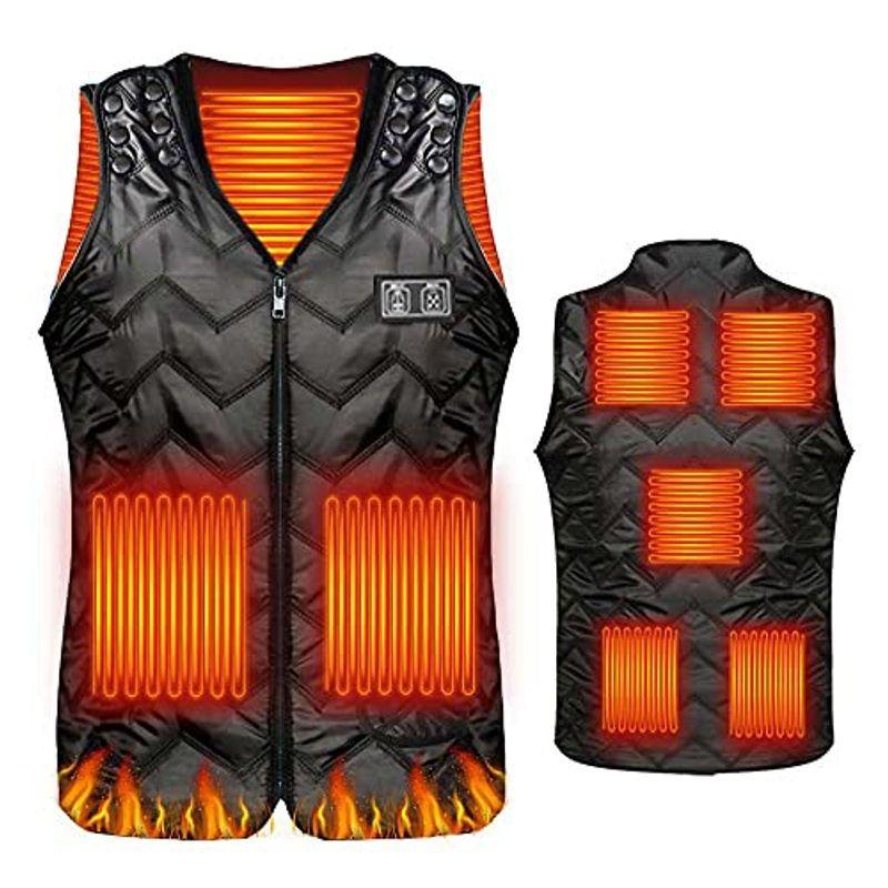 在庫一掃売り切りセール 電熱ベスト 電熱ジャケット 7つと５つヒーター Usb 加熱ベスト 防寒 服のサイズ調整可 3段階温度調整 2ボタン前後分け加熱可 バッテリ