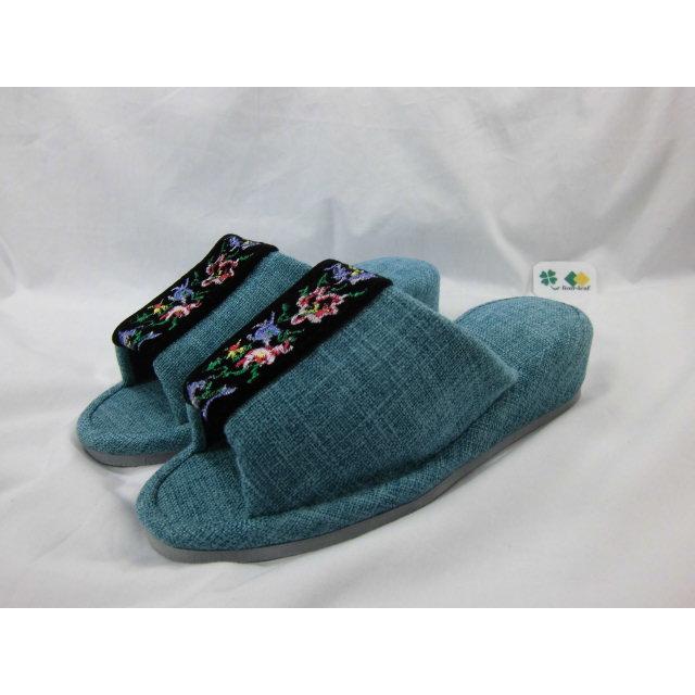 スリッパ ヒール グリーン ＧＮ 黒帯（花柄） ＥＶＡ底 室内履き ルームシューズ かかと ヒールあり 美脚 婦人用 おしゃれ ヒールスリッパ 沖縄不可 | 