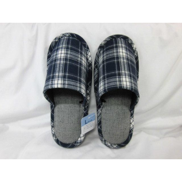 スリッパ　メンズ　紳士用　Ｌサイズ　ブルー チェック柄  秋 冬 用 外縫い 前閉じ 室内履き ゆったり 大きいサイズ 男性用 来客用 自宅用 沖縄不可 訳あり | 