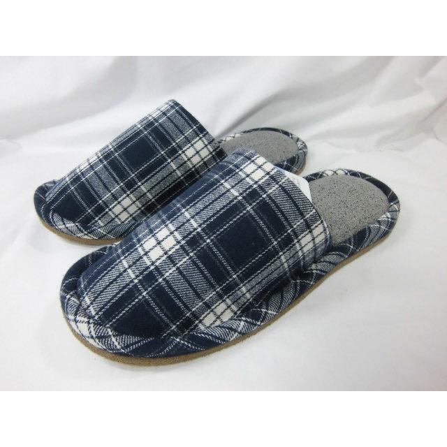 スリッパ　メンズ　紳士用　Ｌサイズ　ブルー チェック柄  秋 冬 用 外縫い 前閉じ 室内履き ゆったり 大きいサイズ 男性用 来客用 自宅用 沖縄不可 訳あり |  | 01