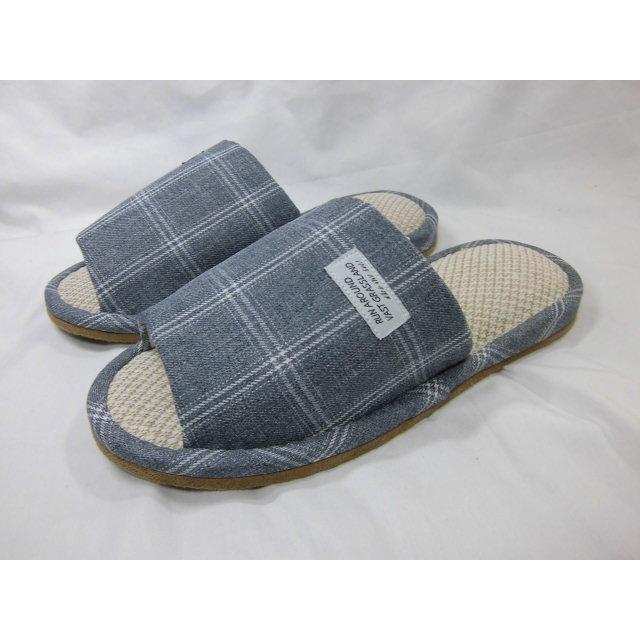 スリッパ 洗える メンズ 紳士用 Ｌサイズ チェック柄 ワンポイント  外縫い 前開き 夏用 室内履き ゆったり 大きいサイズ 男性用 来客用 自宅用 沖縄不可 | 
