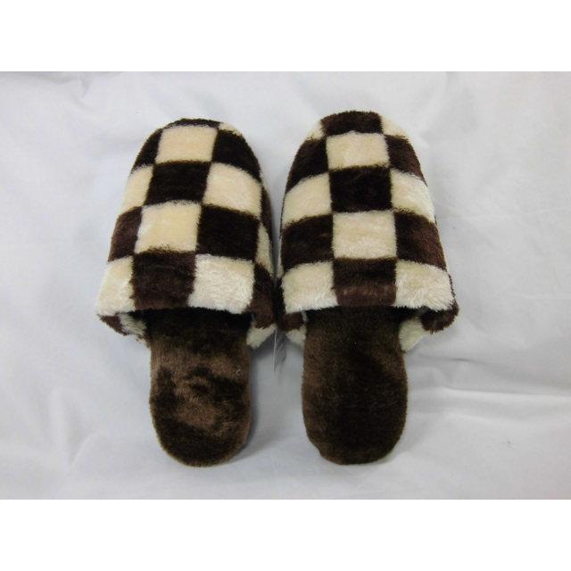 ボアスリッパ ブラウン ＢＲ 市松模様 ブロックチェック 裏面ビニール素材 室内用 おしゃれ あったか あたたかい 暖かい ボア boa 冬用 沖縄不可 |  | 01