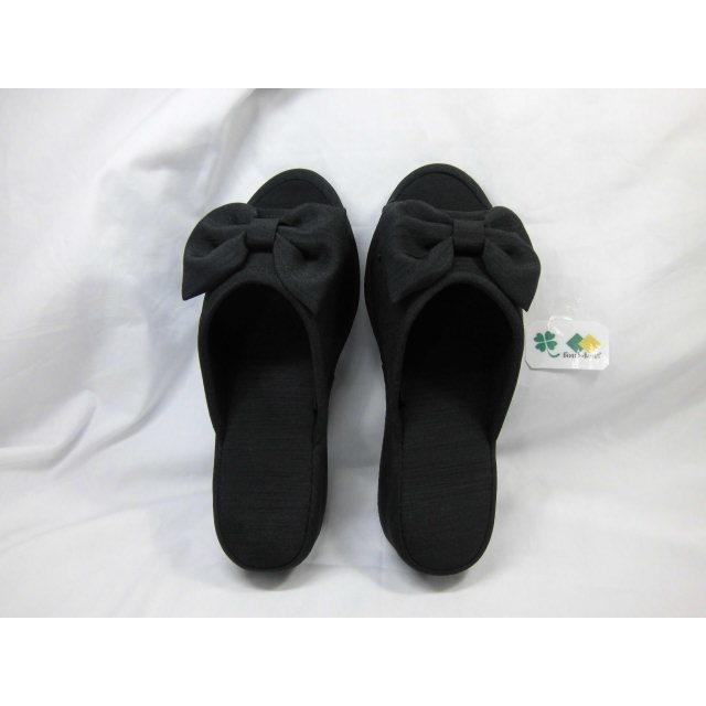 ヒール スリッパ 黒 ＢＫ リボン アウトレット品 ルームシューズ おしゃれ フォーマル 室内用 事務所用 仕事用 学校行事 かかと ヒールあり 沖縄不可 |  | 04