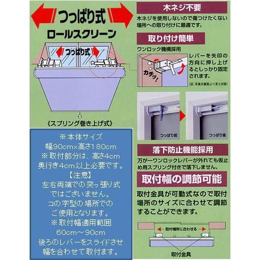 【販売終了】つっぱりタイプ　ロールスクリーン　パステルグリーン　幅90ｘ高さ180ｃｍ（代引き不可・北海道・離島不可）突っ張り式　間仕切り |  | 01