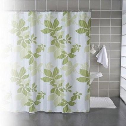 ◆【販売終了】シャワーカーテン　リーフ柄　幅130ｘ長さ180ｃｍ　浴室カーテン　防カビ　撥水　オシャレ　お洒落　おしゃれ　グリーン　葉 | 