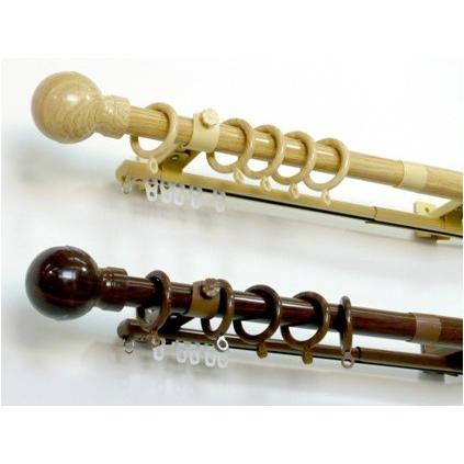 ◆【販売終了】木目調伸縮ダブルカーテンレール（ラッシュ）2.1mＷ アウトレット（キズ）送料無料（沖縄・離島不可）フルネス　訳あり | 