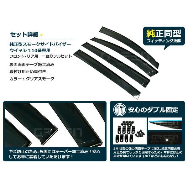 送料無料 サイドバイザー ドアバイザー ウイッシュ 10系 H15.1〜H21.3 トヨタ スモーク |  | 01